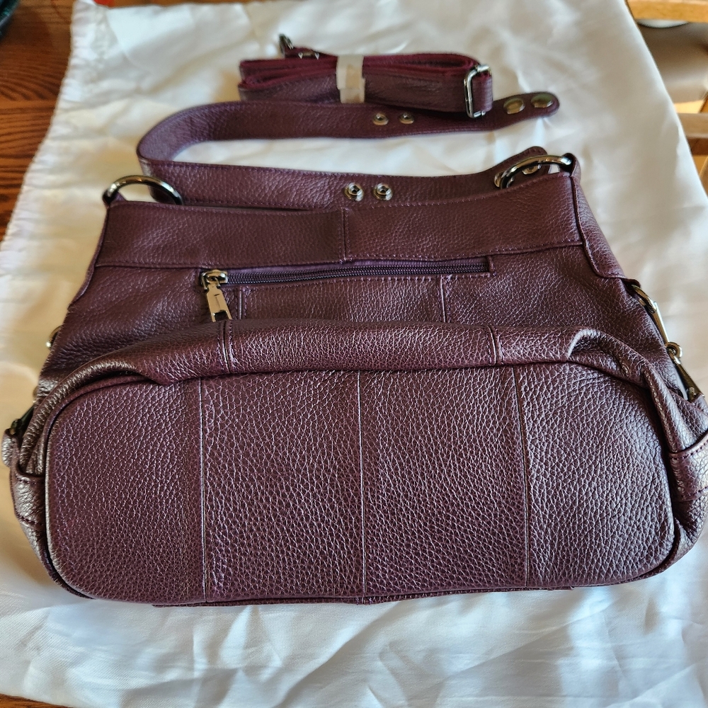 Burgundy leather handbag